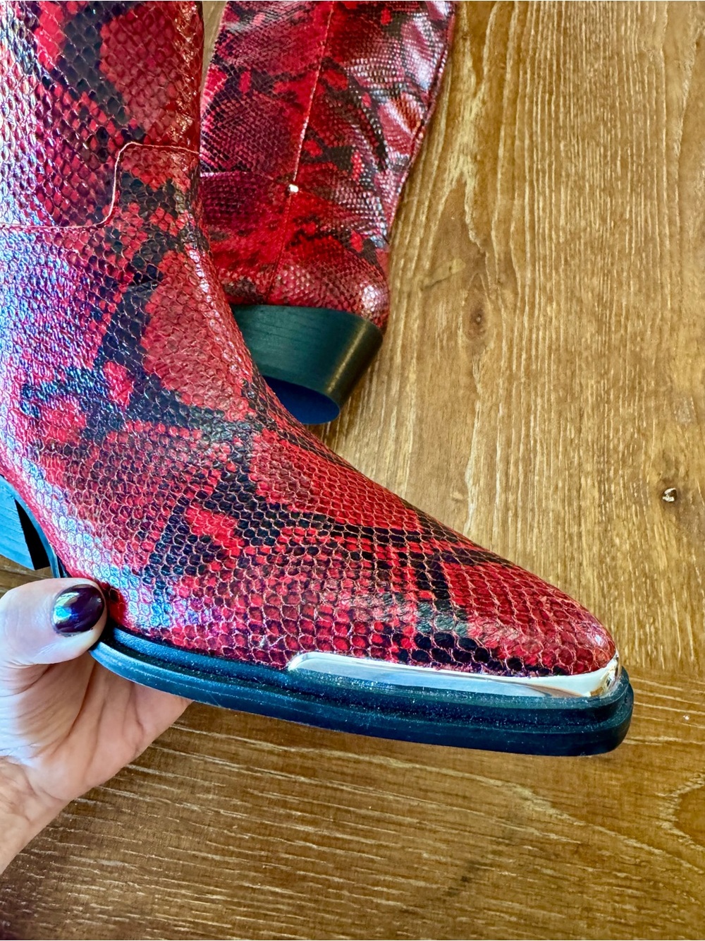 NEW Franco Sarto red+black snake Billie western boots 8 - Picture 8 of 13